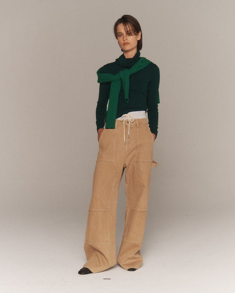 Washed Double Waistband Wide-Leg Jeans