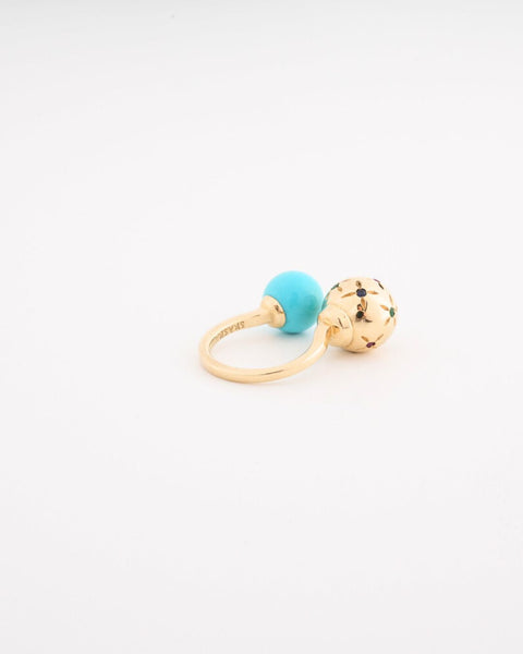 Turquoise And Gold Galaxy Ring