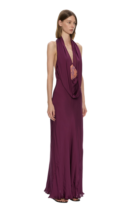 Cesura Cowl Lace Halter Gown