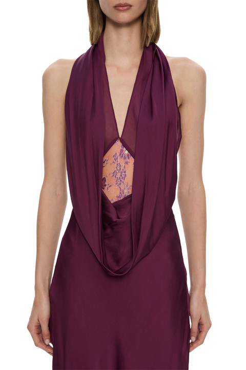 Cesura Cowl Lace Halter Gown