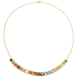 Necklace with multicolored gemstones on a white background