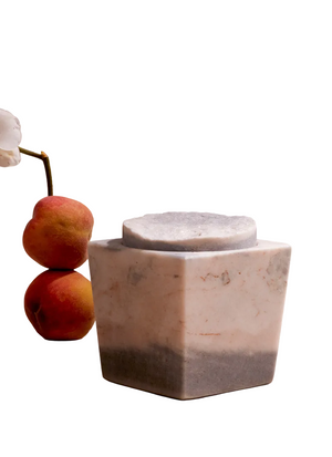 Natural white and grey marble candle with topper.