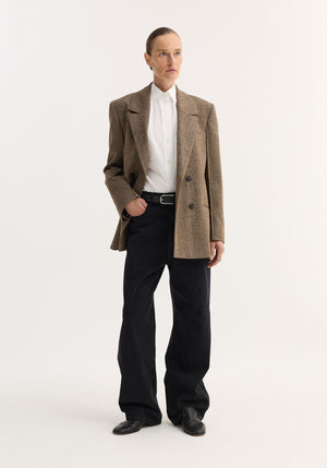 Slub Herringbone Double-Breasted Blazer