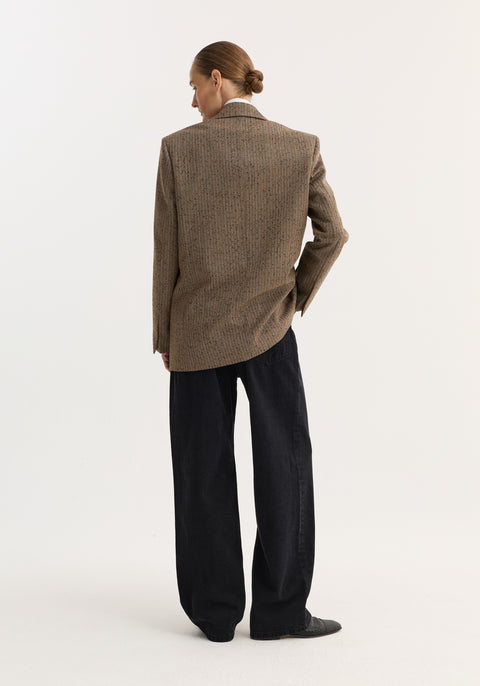 Slub Herringbone Double-Breasted Blazer
