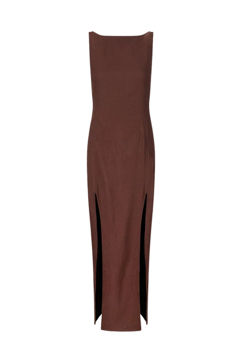 Costa Linen Dress Dark Oak