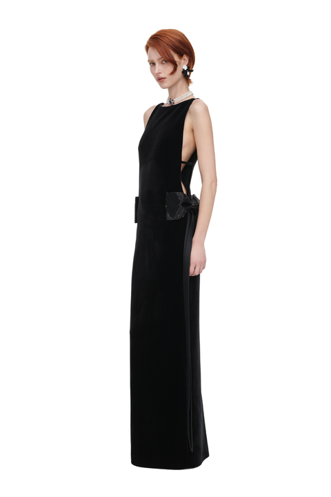 Velvet Bow Sides Maxi Dress