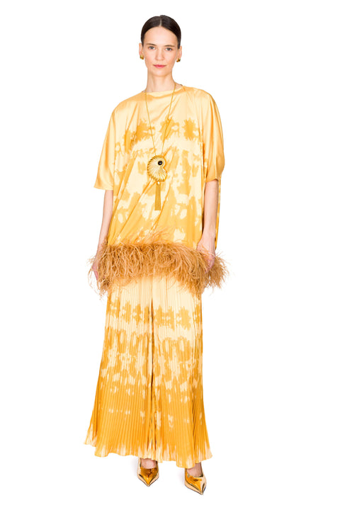 Tie Dye Cocoon Top With Feathers