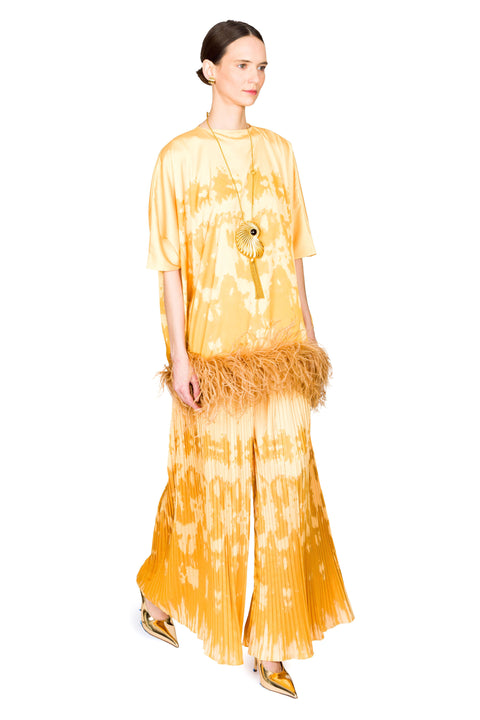 Tie Dye Cocoon Top With Feathers