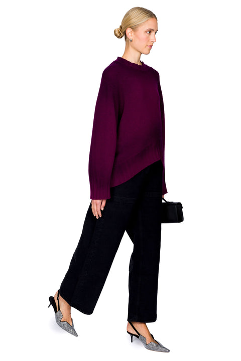 Round Neck Sweater With Uneven Hem