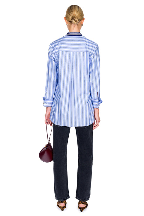 Mixed Stripe Overlapping Shirt With Metal Button