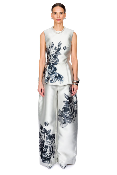 Flower Printed Round Neck Waisted Top