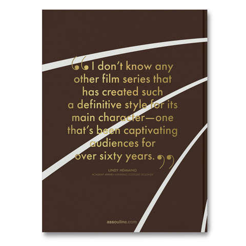 Back of hardcover of brown coffee table book that is titled "James Bond Style"