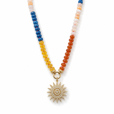 Rondelle Pastel Agate Beaded Necklace With Charm Clasp