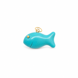 Carved Turquoise Fish Gold Pendant