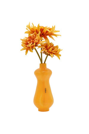 Yellow vase clutch with yellow flowers on a white background