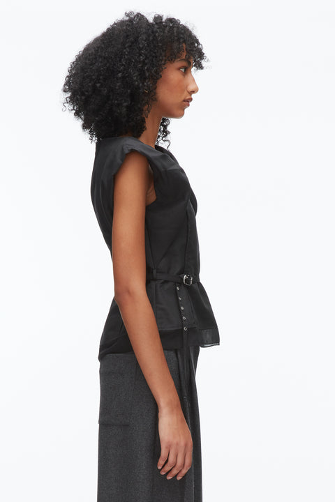 Sleeveless Bow Draped Top With Belt