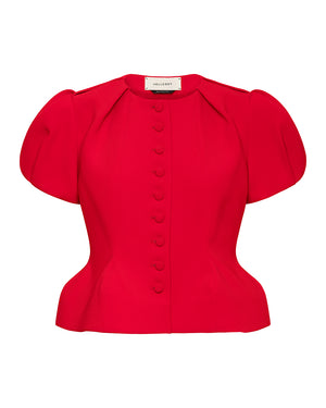Red blouse with puff sleeves on a white background