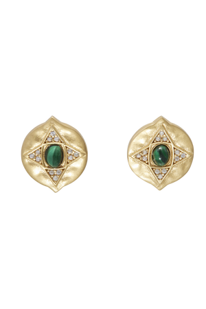 The Hathor Stud Earrings Malachite 14K YG Plate