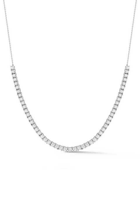 Diamond tennis necklace on a white background.