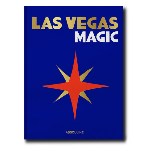 Front cover of Las Vegas Magic book in blue with red and gold star detail.