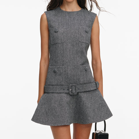 Herringbone Flared Mini Dress