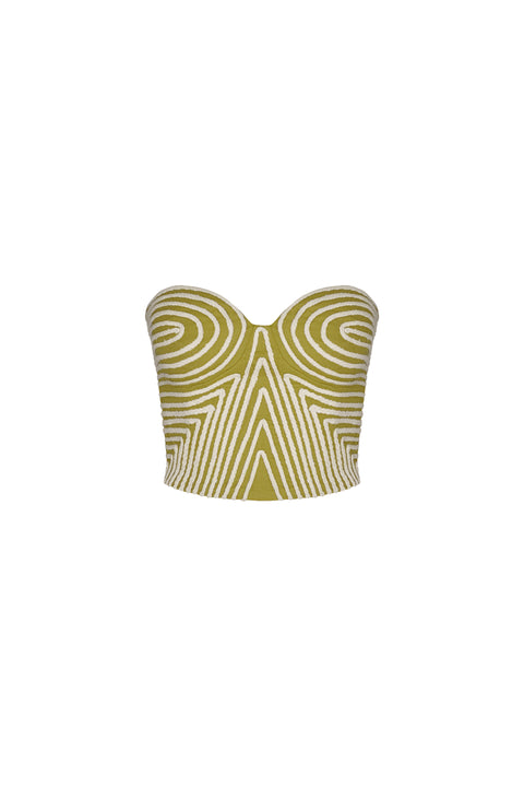 Flat lay of strapless green bustier top