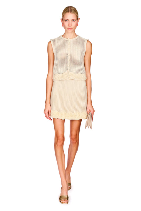 Cream Crochet Flower Knit Top