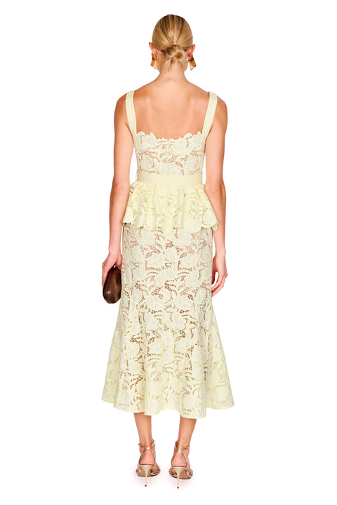 Yellow Lace Peplum Midi Dress