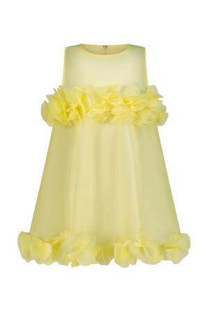 A yellow sleeveless statement top with flowers attached
