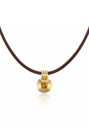 Citrine Scuba Brown Leather Choker Necklace