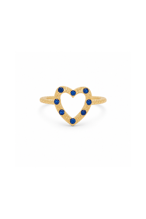 Open Heart Blue Sapphire Pinky Ring