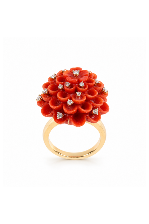 Coral & Diamond Ring
