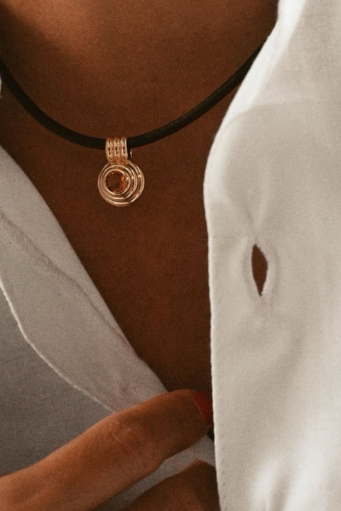 Citrine Scuba Brown Leather Choker Necklace