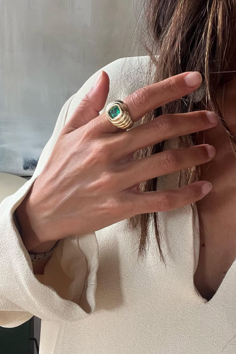 OOAK Ripple Ring with Oval Emerald