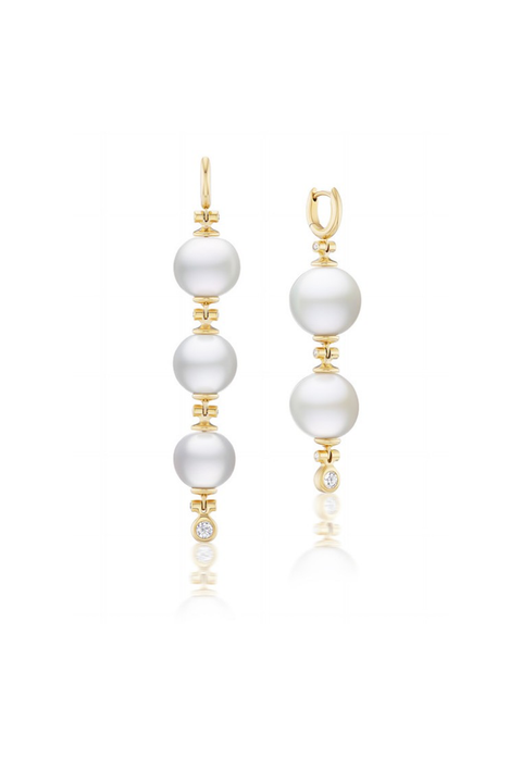 Porto Pearl and White Diamond Hoop Earrings