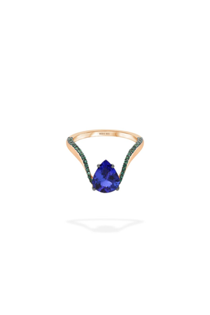Pear Tanzanite & Emerald Aura Ring