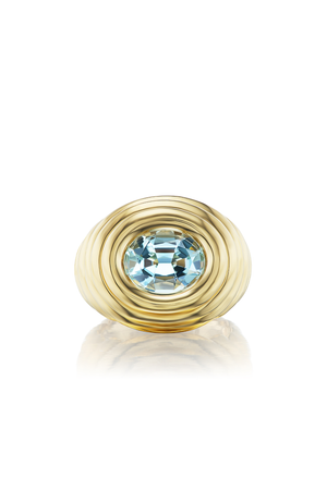 Ripple Pinky Ring With Oval Aquamarine