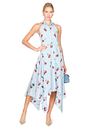 Bunny Ear Tie Handkerchief Cherry Shirt Dress