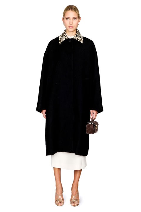 Cheetah Collar Wool Coat
