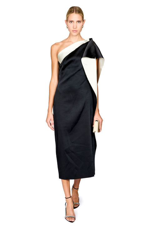 Sculptural Double-Satin Off-Shoulder Dress