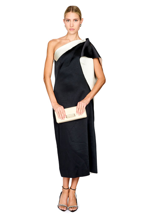 Sculptural Double-Satin Off-Shoulder Dress