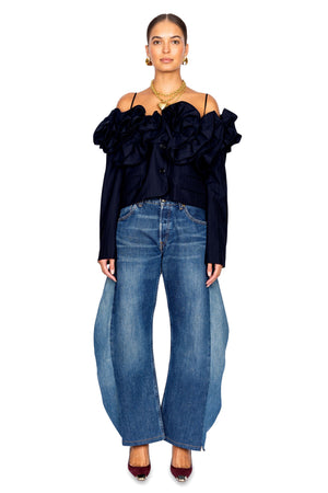 Navy Off The Shoulder Frill Jacket