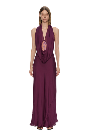 Cesura Cowl Lace Halter Gown