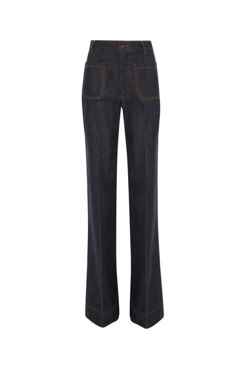 Dark blue jeans on a white background