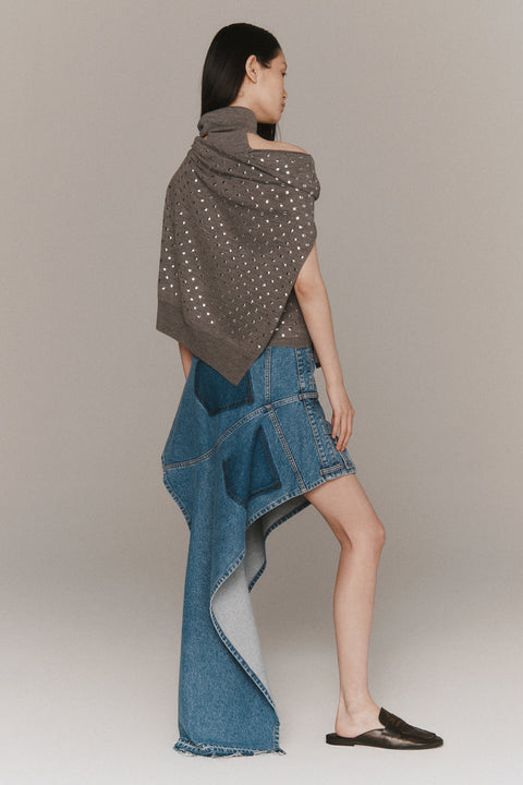 Deconstructed Washed Denim Skirt