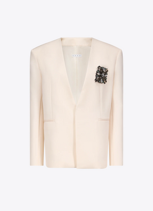 Crystal Brooch Collarless Blazer