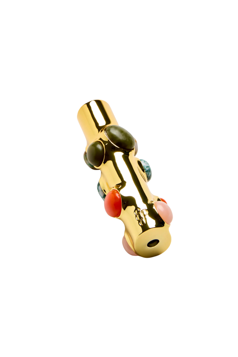 Gold lighter case with colorful gemstones