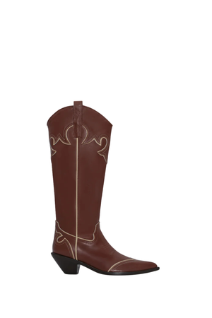 brown cowboy boots with intricate western motif embroidery