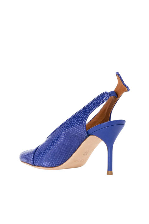 A cobalt blue heel shaped like a fish