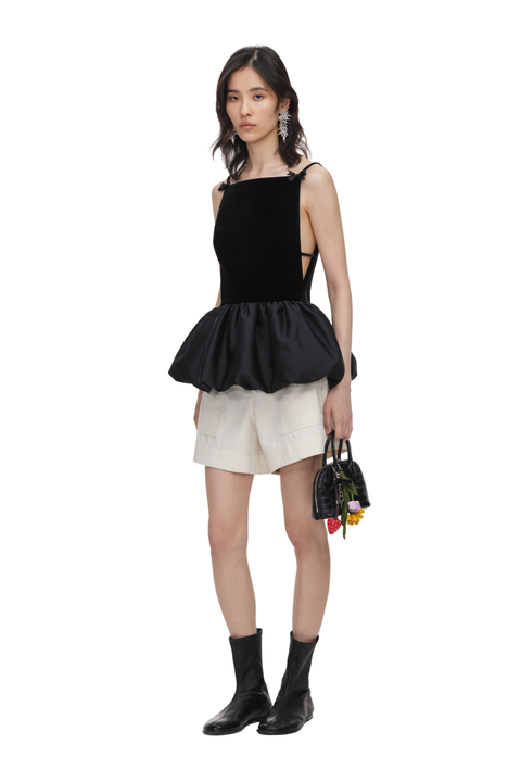 Black Velvet Bubble Hem Top